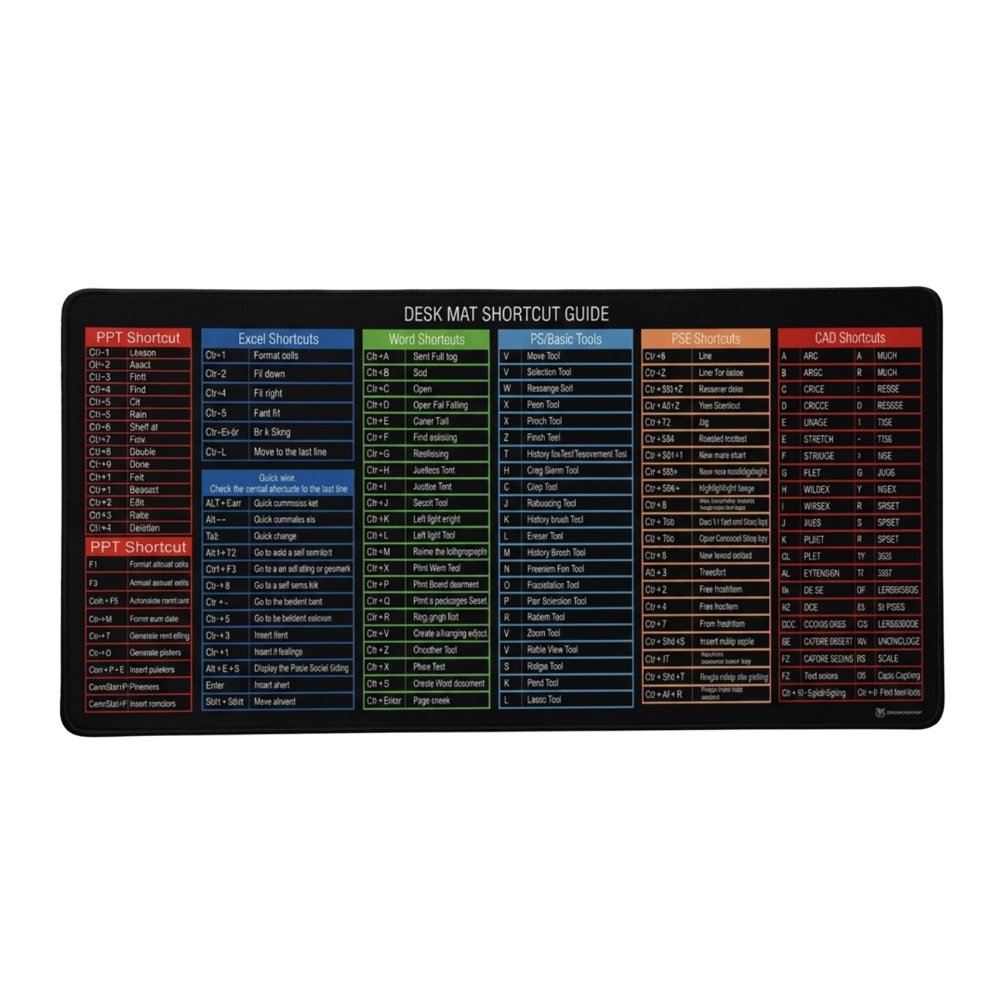 Clearly Organized Keyboard Shortcut Desk Mat -XL : 80 x 30 cm | 31.5 x 11.8 inch - Ozerty