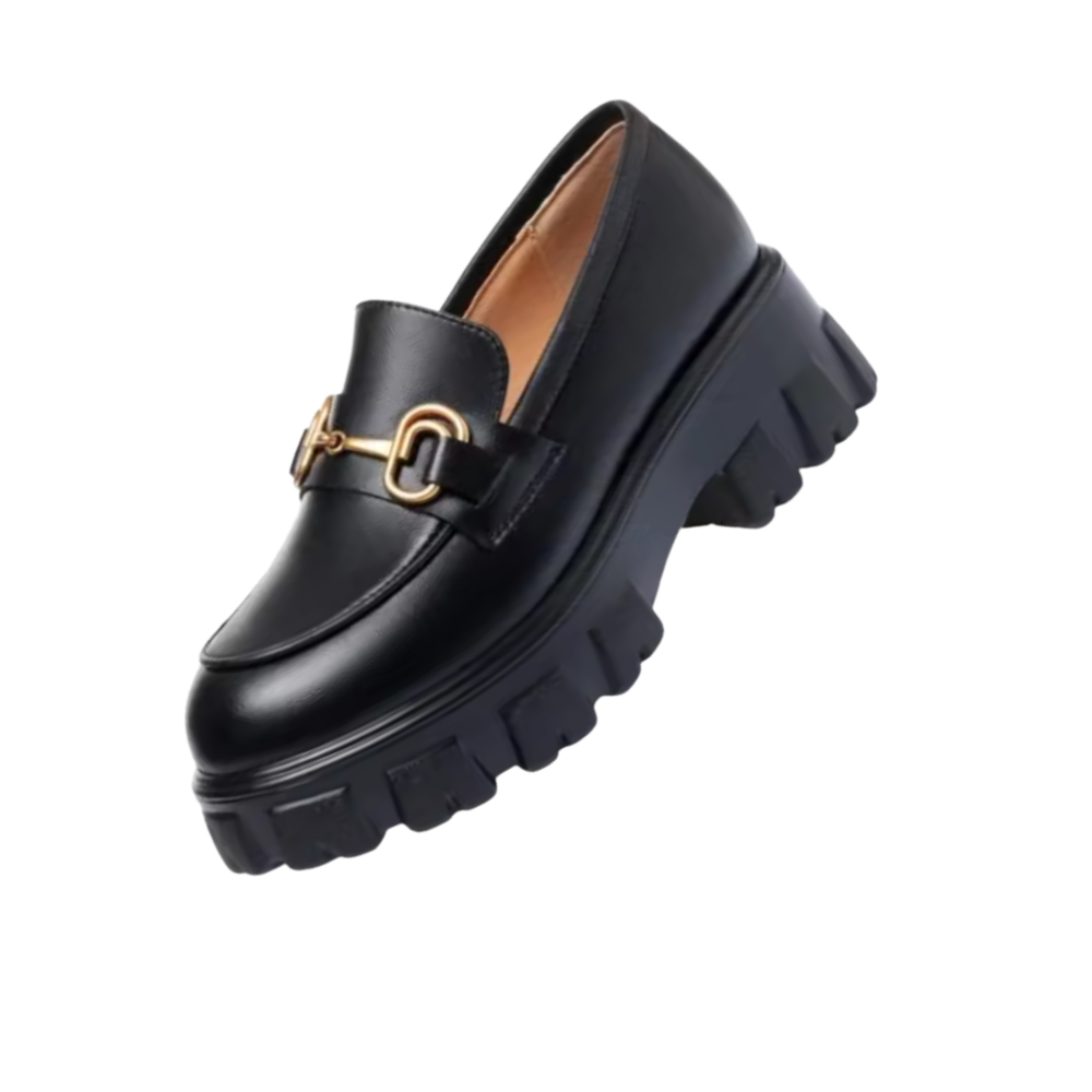 Chunky Stylish Leather Loafers -Black Matte - Ozerty