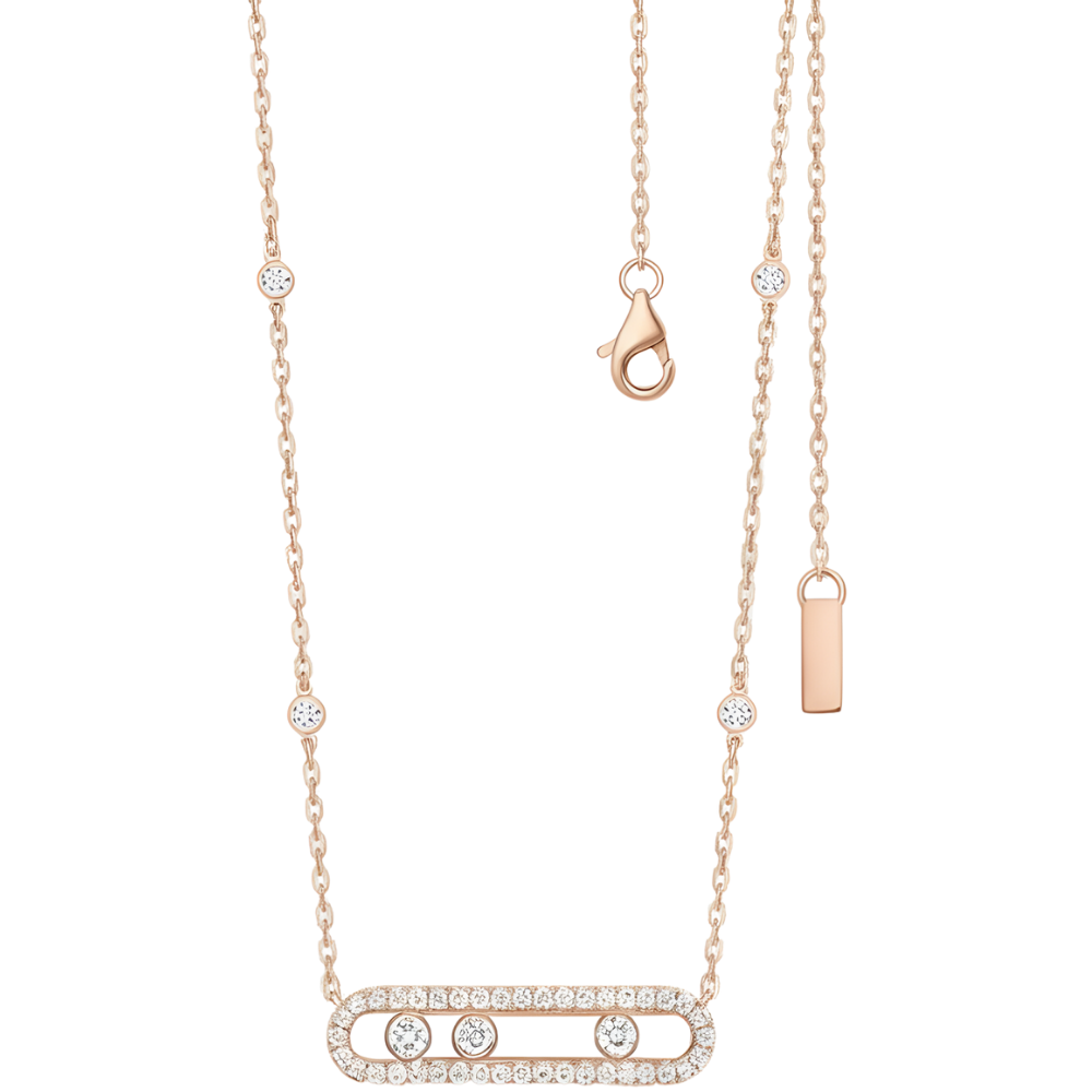 Classic Three Stone Necklace -Rose Gold Tone - Ozerty