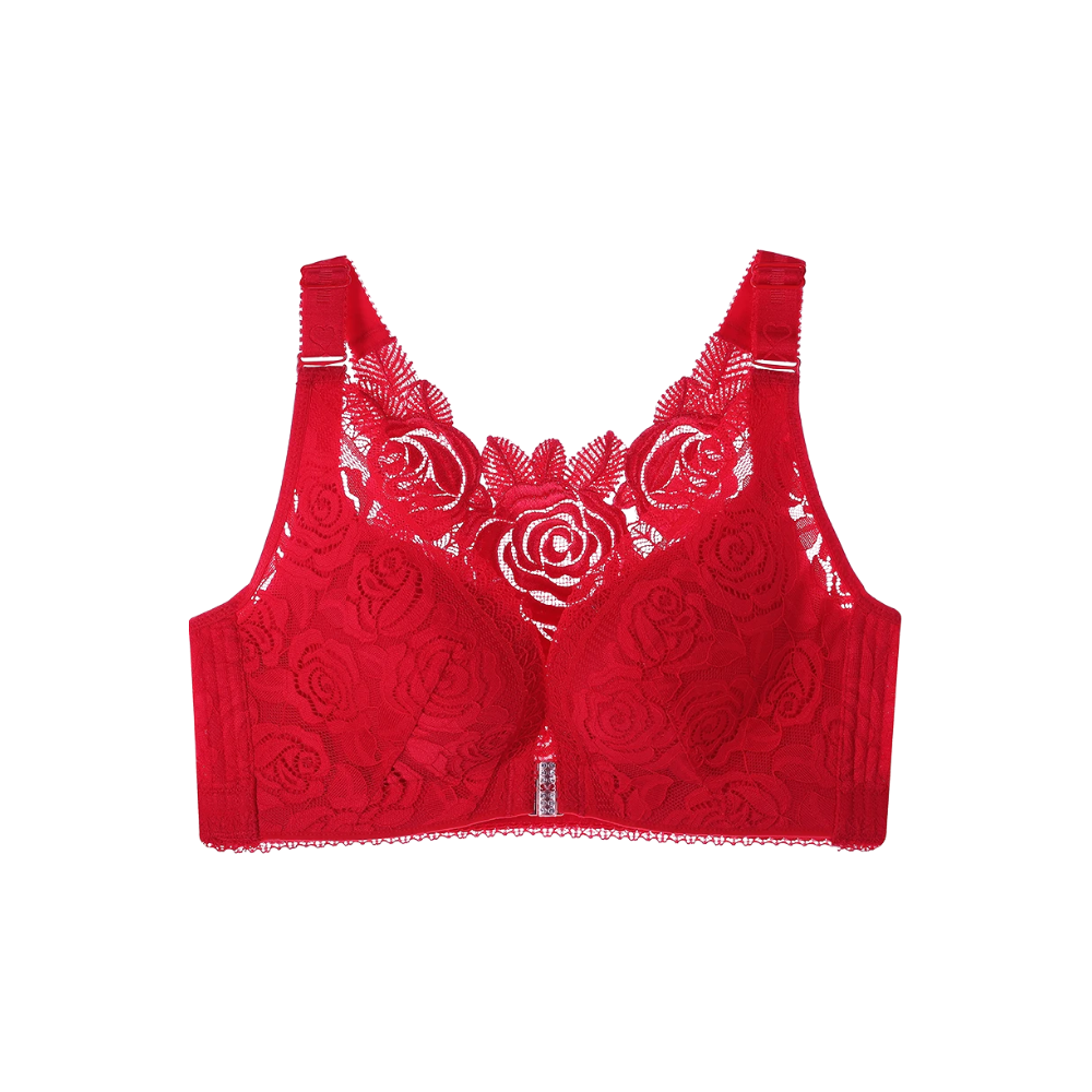 Elegant Rose Push-up Lace Bra -Red - Ozerty