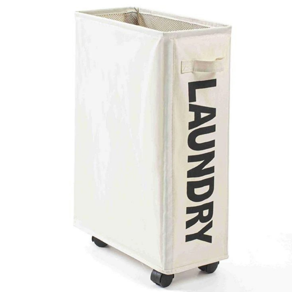 Portable Laundry Basket with Wheels -White - Ozerty