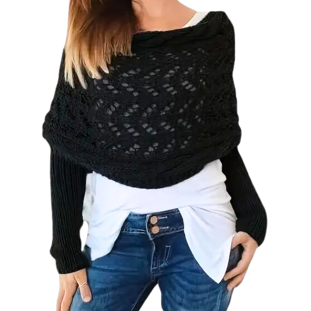 Cozy Knitted Shrug Sweater -Black - Ozerty