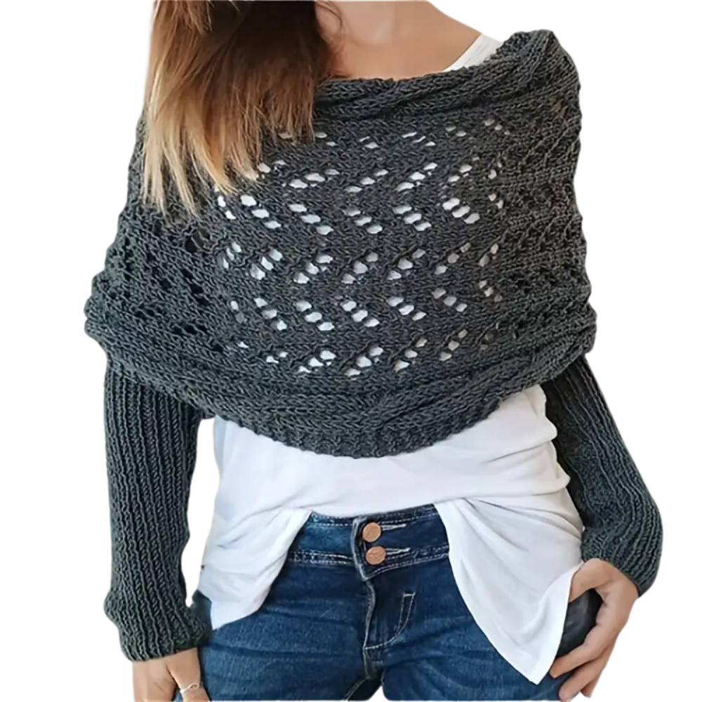 Cozy Knitted Shrug Sweater -Dark Grey - Ozerty