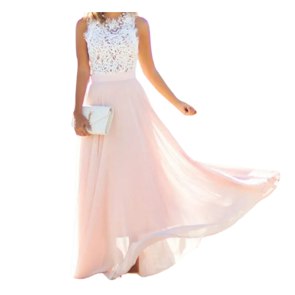 Prairie Chic Lace Chiffon Dress -Light Pink - Ozerty
