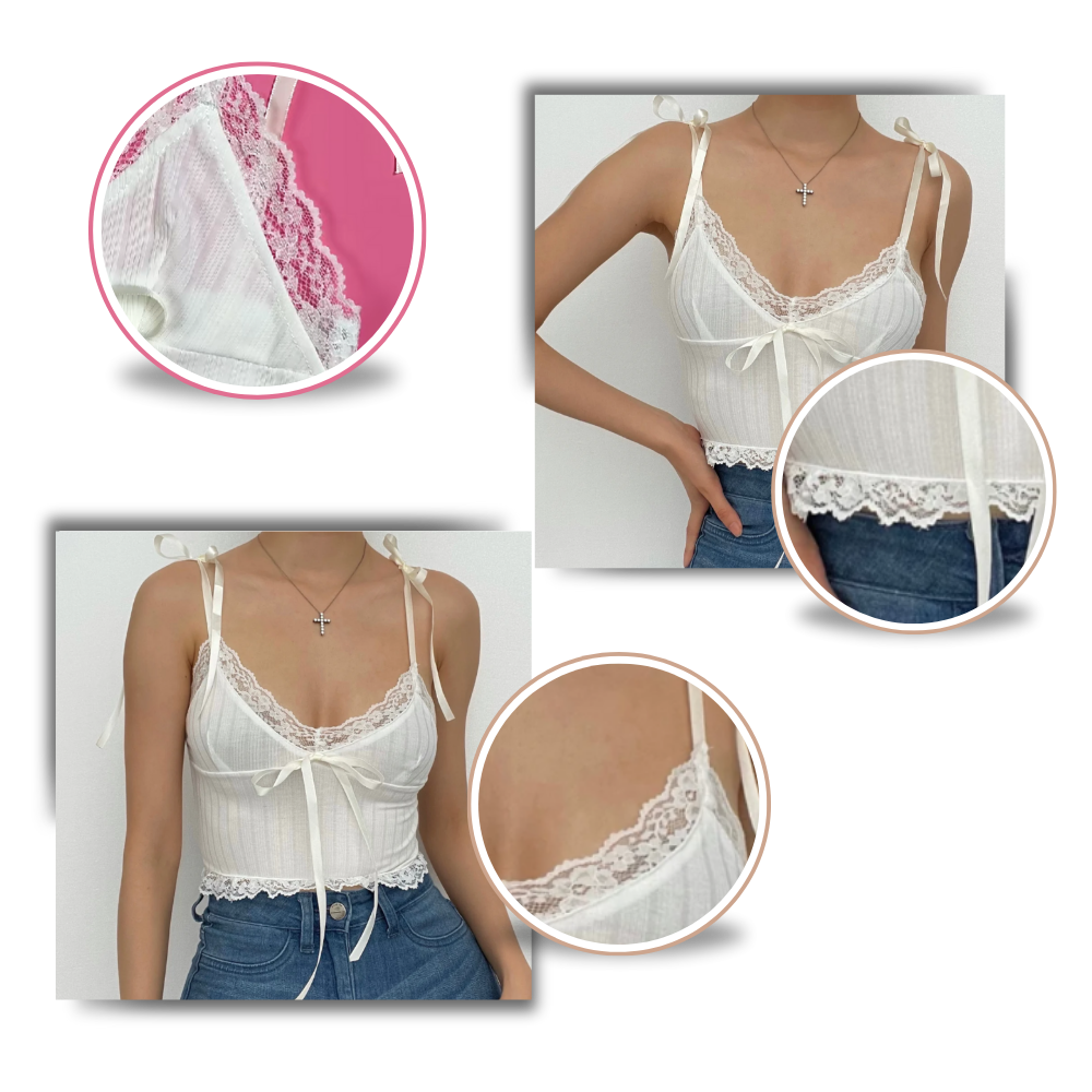 Soft Stylish Lace Trim Crop Top  - Ozerty