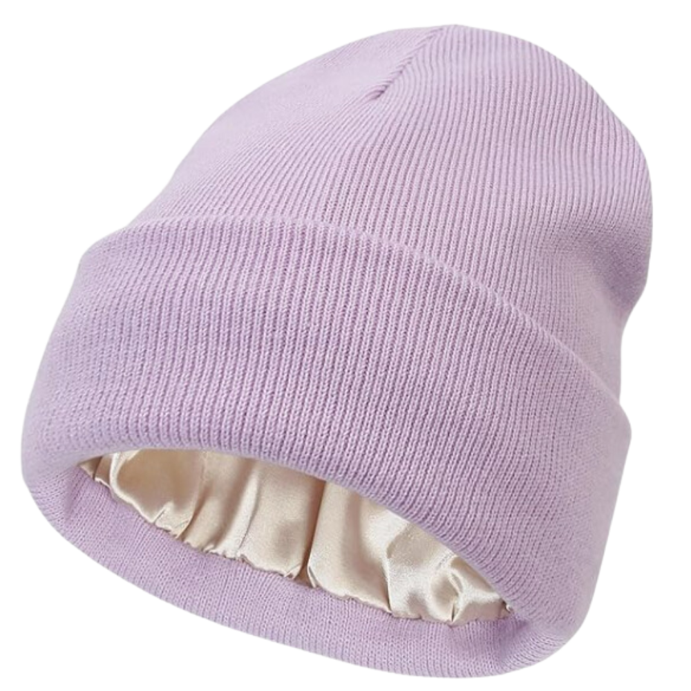 Warm Knit Satin Lined Beanie -Purple - Ozerty