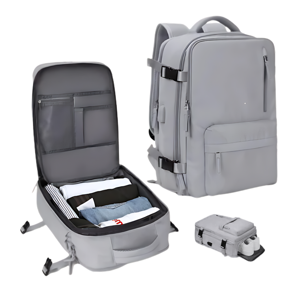 Waterproof USB Charging Travel Rucksack -Gray - Ozerty