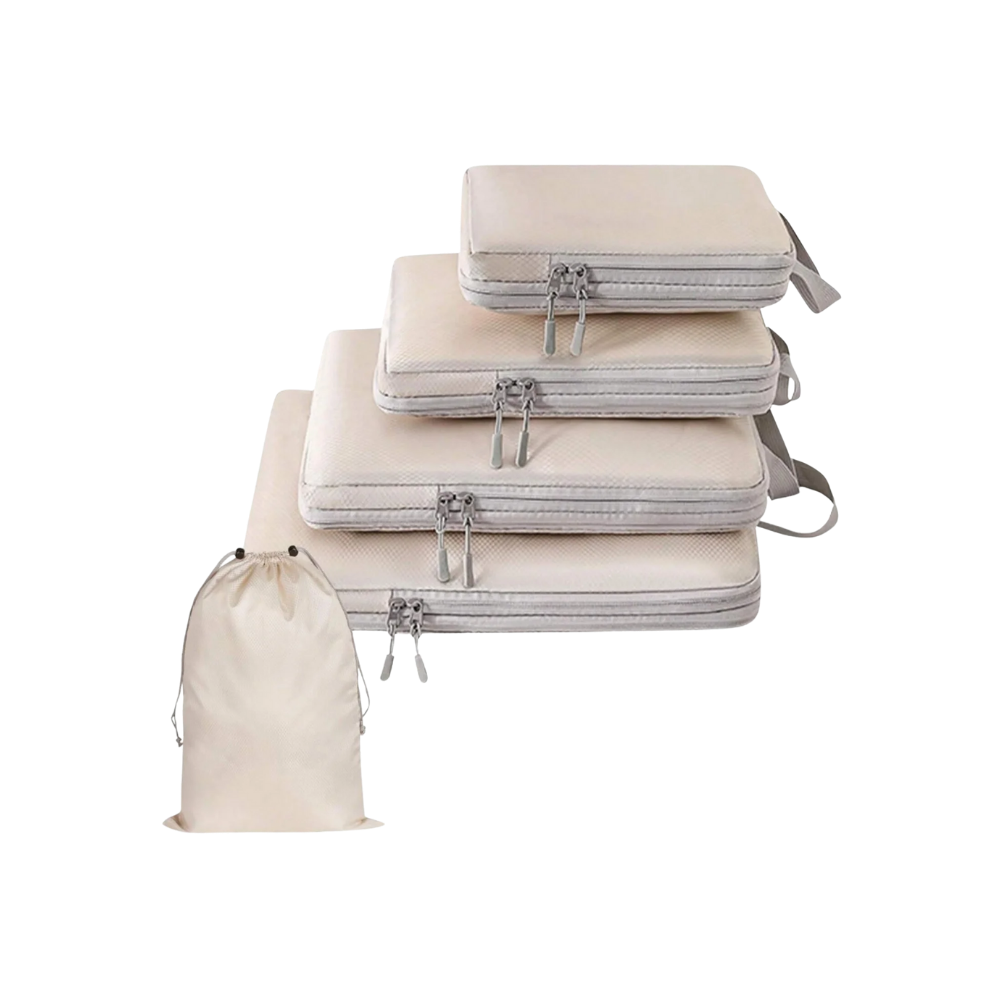 Zip Compress Luggage Organizer -Beige - Ozerty