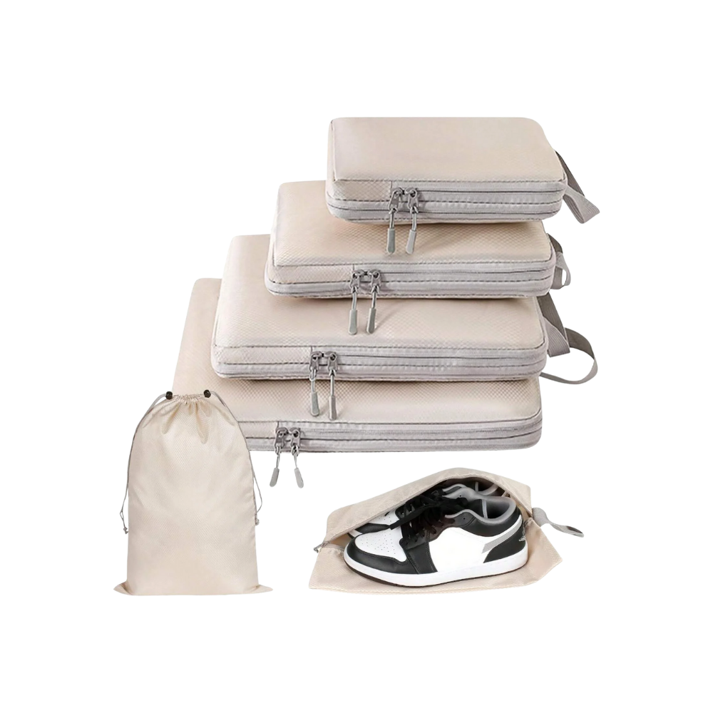 Zip Compress Luggage Organizer -Beige - Ozerty