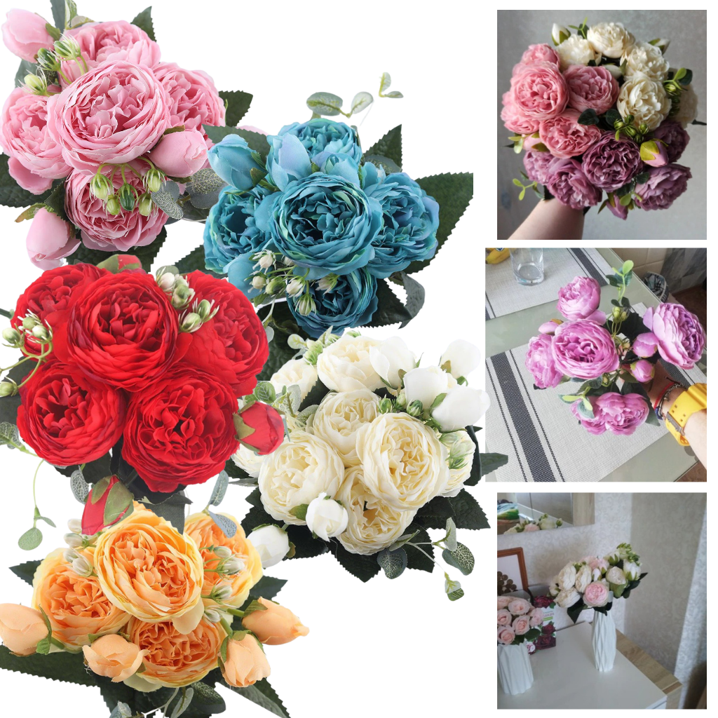 Artificial Silk Peony and Roses Flower Bouquet - Ozerty