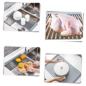 Roll-up stainless steel drainer for dishes and food