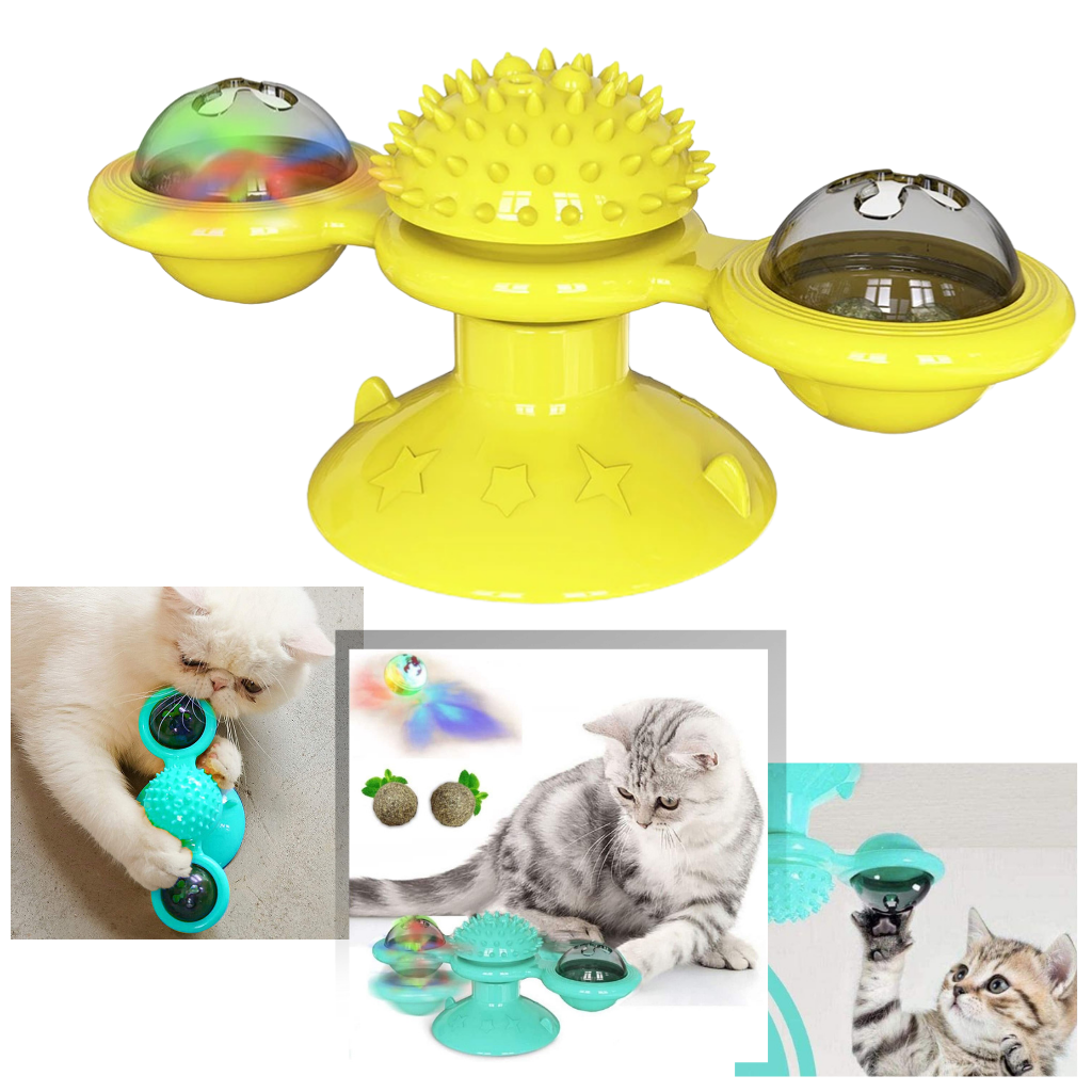 Rotative Windmill Cat Toy With Brush -