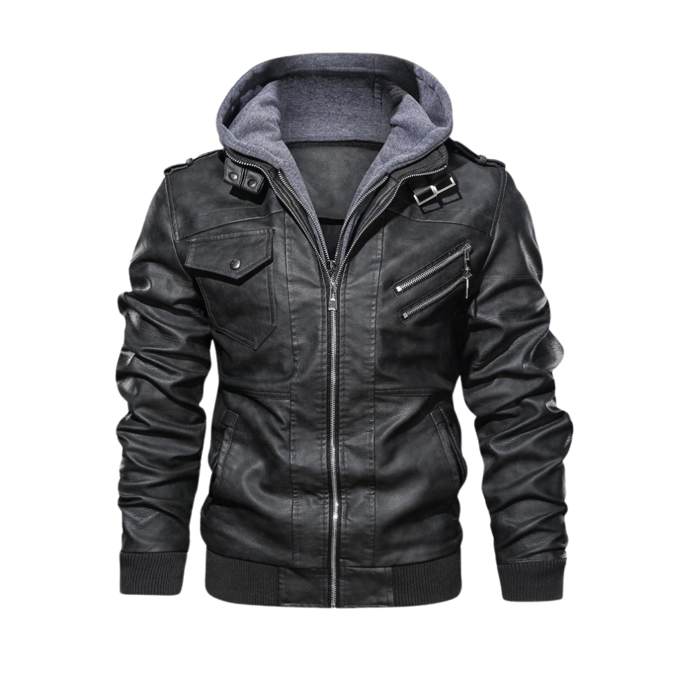 Classic Brown Leather Motorcycle Jacket -Black - Ozerty