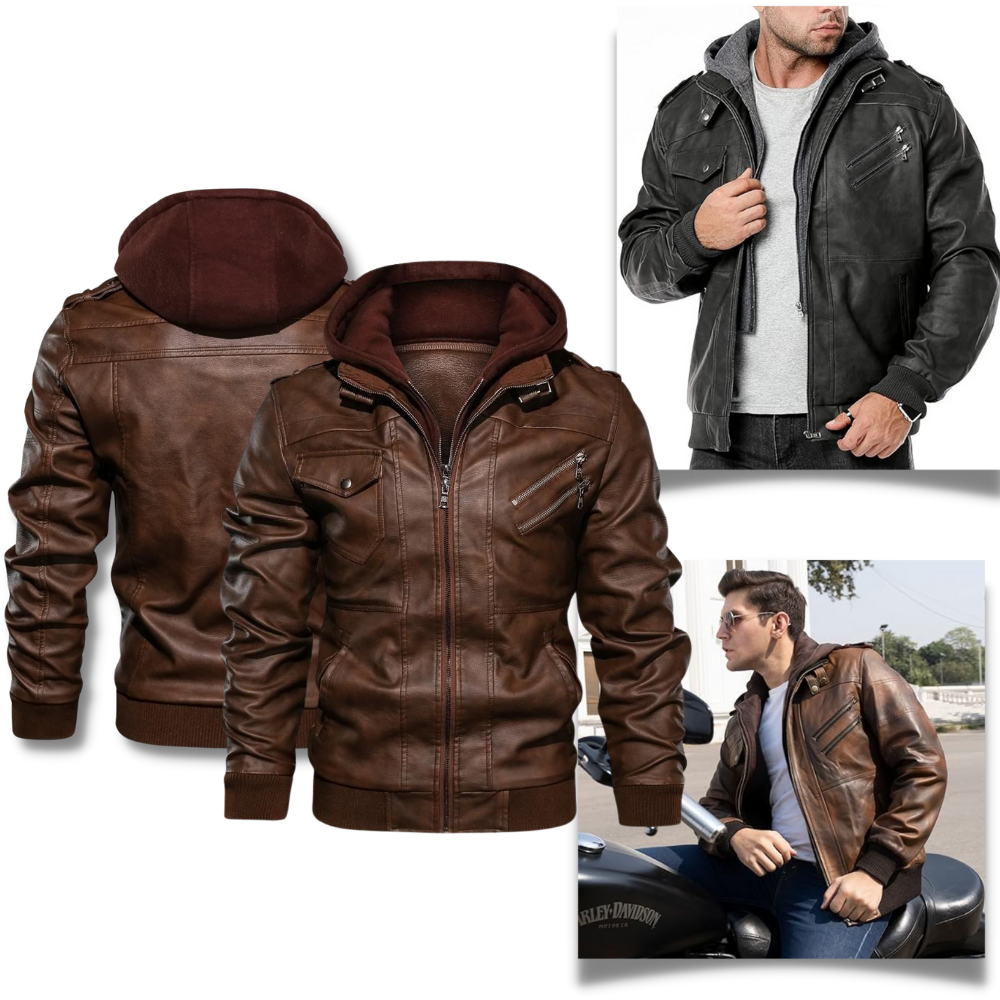 Classic Brown Leather Motorcycle Jacket - Ozerty
