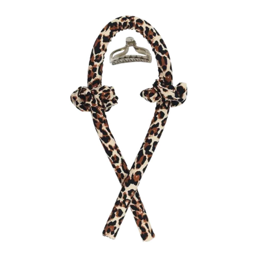 Heatless Curling Rod Headband Ribbon Silk -Leopard - Ozerty