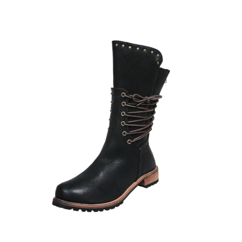 Vintage PU Leather Ankle Boots -Black - Ozerty