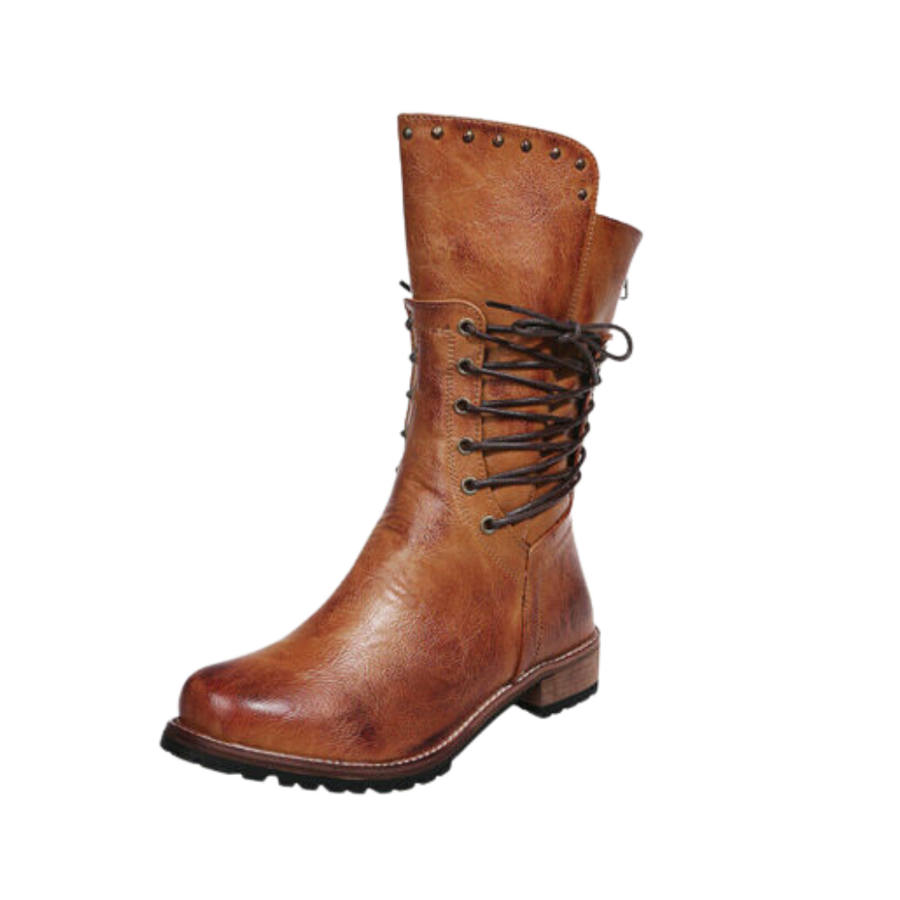 Vintage PU Leather Ankle Boots -Brown - Ozerty