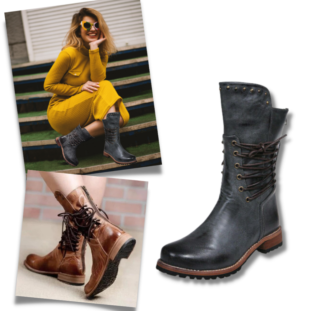 Vintage PU Leather Ankle Boots - Ozerty