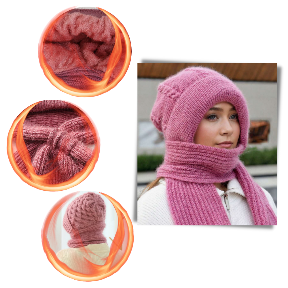 Windproof Knitted Hooded Hat with integrated Scarf and Ear Protection - Ozerty